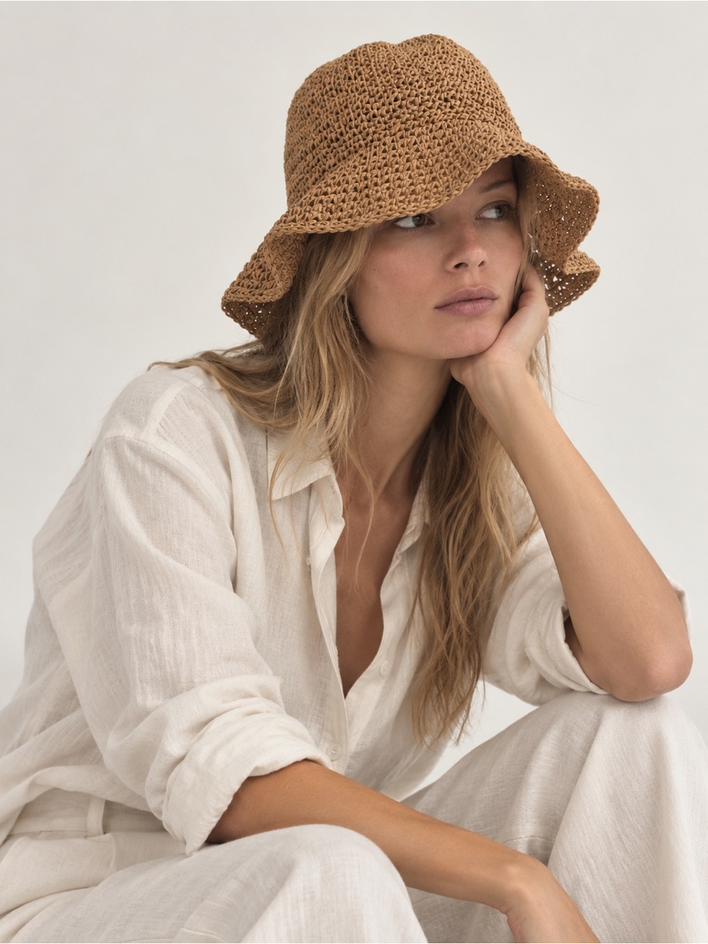 Primark Woven Bucket Hat in Tan